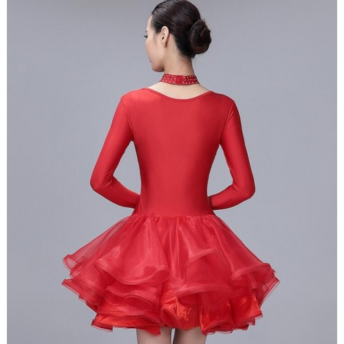 Women's red colored latin dance dress salsa rumba chacha dance dress